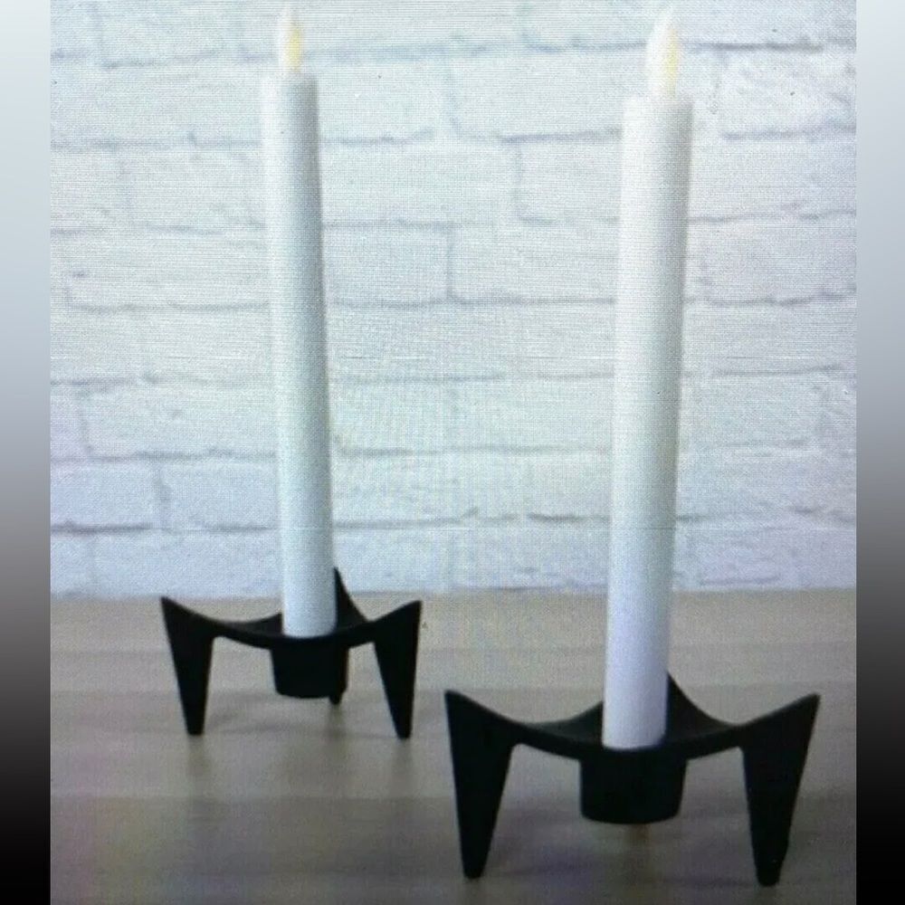 Dansk Cast Iron Triangle Candlestick Holders Set of Six NEW In Original Box
